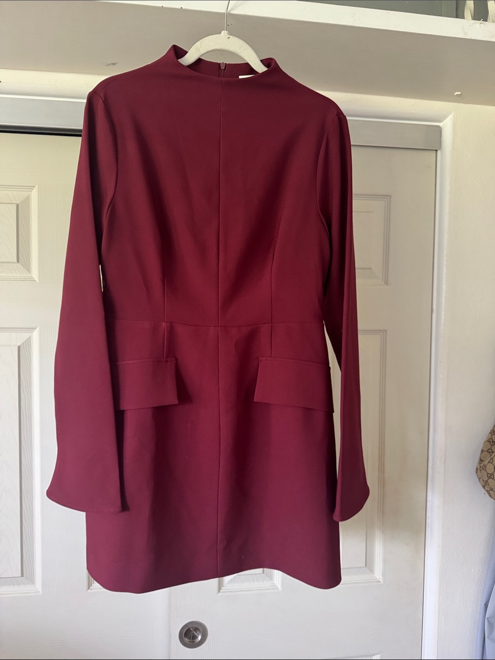Commense Deep Burgundy Long Sleeve Shift Dress